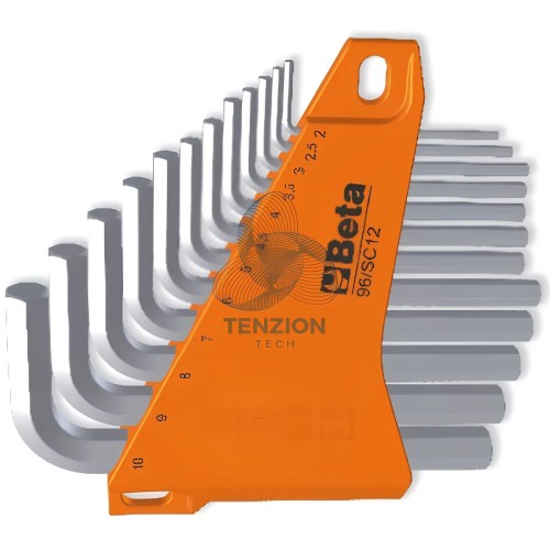Set 12 Chiavi Maschio Esagonale Piegate Cromate 2-10mm Con Supporto