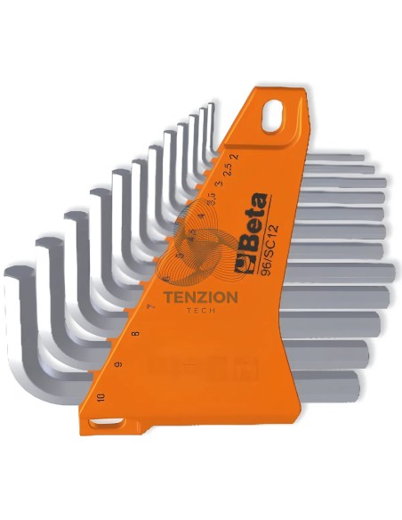 Set 12 Chiavi Maschio Esagonale Piegate Cromate 2-10mm Con Supporto