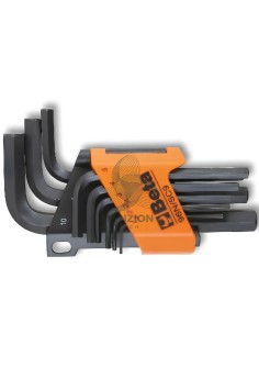 Set 9 Chiavi Maschio Esagonale Piegate Brunite 1,5-10mm Con Supporto