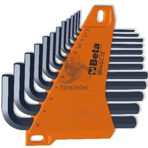 Set 12 Chiavi Maschio Esagonale Piegate Brunite 2-10mm Con Supporto