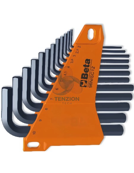 Set 12 Chiavi Maschio Esagonale Piegate Brunite 2-10mm Con Supporto