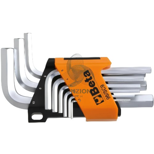 Set 9 Chiavi Maschio Esagonale Piegate Cromate 1/16"-3/8" Con Supporto