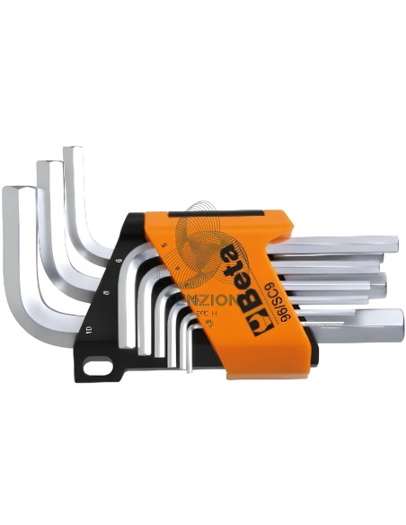 Set 9 Chiavi Maschio Esagonale Piegate Cromate 1/16"-3/8" Con Supporto