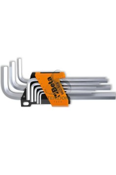 Set 8 Chiavi Maschio Esagonale Piegate Cromate Tipo Lungo 2-10mm Con Supporto