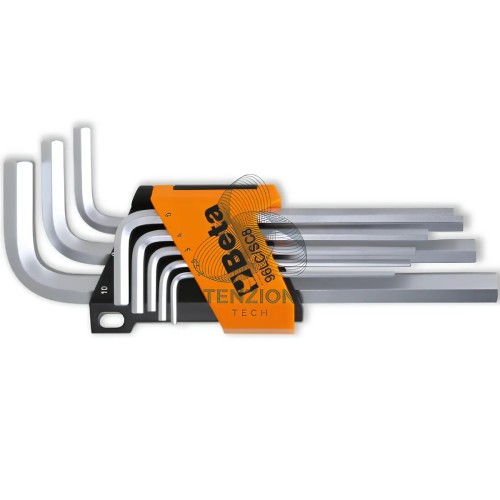 Set 8 Chiavi Maschio Esagonale Piegate Cromate Tipo Lungo 2-10mm Con Supporto