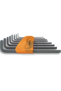 Set 8 Chiavi Maschio Esagonale Piegate Tipo Lungo Brunite 2-10mm Con Supporto