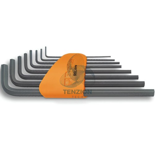 Set 8 Chiavi Maschio Esagonale Piegate Tipo Lungo Brunite 2-10mm Con Supporto