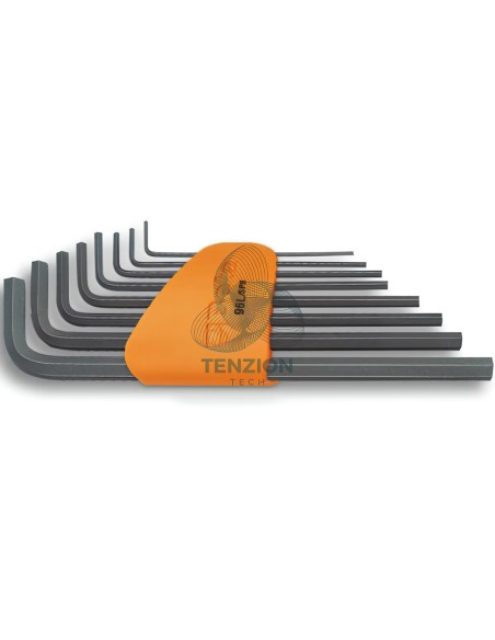 Set 8 Chiavi Maschio Esagonale Piegate Tipo Lungo Brunite 2-10mm Con Supporto