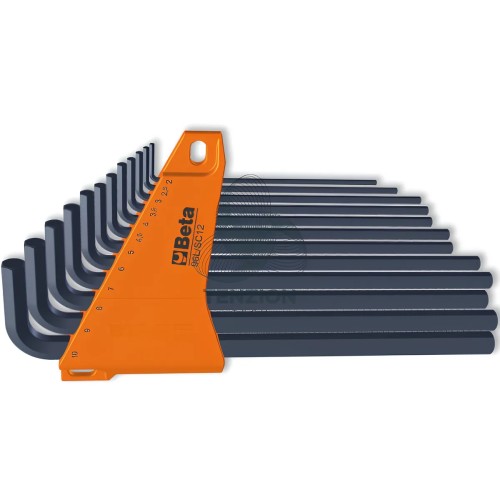 Set 12 Chiavi Maschio Esagonale Piegate Tipo Lungo Brunite 2-10mm Con Supporto