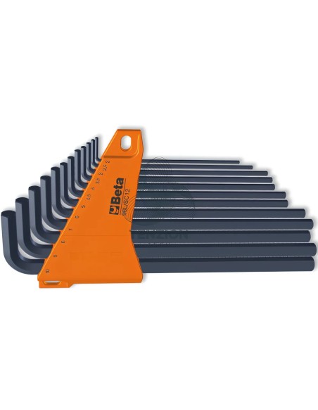 Set 12 Chiavi Maschio Esagonale Piegate Tipo Lungo Brunite 2-10mm Con Supporto