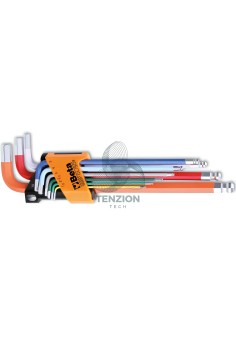 Set 9 Chiavi Maschio Esagonale Piegate Con Estremità Sferica Cromate Colorate 1,5-10mm Con Supporto