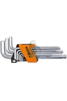 Set 9 Chiavi Maschio Esagonale Piegate Con Estremità Sferica Cromata 1,5-10mm Con Supporto