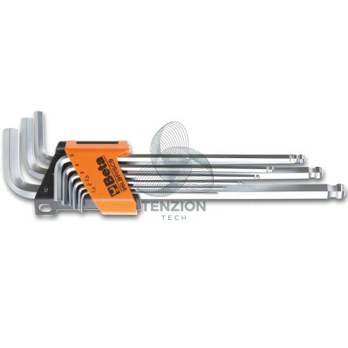Set 9 Chiavi Maschio Esagonale Piegate Con Estremità Sferica Modello Extralungo Cromate 1,5-10mm Con Supporto