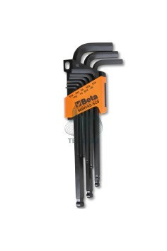 Set 9 Chiavi Maschio Esagonale Piegate Con Estremità Sferica Brunite 1/16"-3/8" Con Supporto
