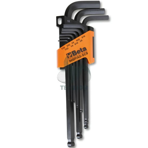 Set 9 Chiavi Maschio Esagonale Piegate Con Estremità Sferica Brunite 1/16"-3/8" Con Supporto