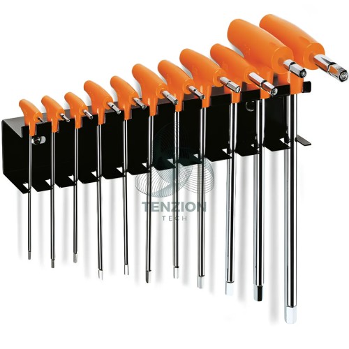 Set 11 Chiavi Maschio Esagonale Piegate Con Impugnatura Di Manovra 2-10mm Su Supporto
