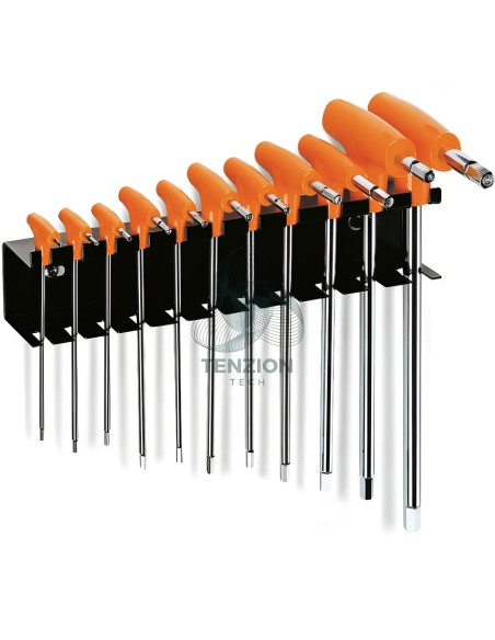 Set 11 Chiavi Maschio Esagonale Piegate Con Impugnatura Di Manovra 2-10mm Su Supporto