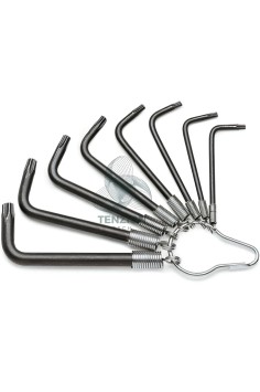 Set 8 Chiavi Maschio Piegate Per Viti Con Impronta Torx Brunite T9-T40 Con Anello