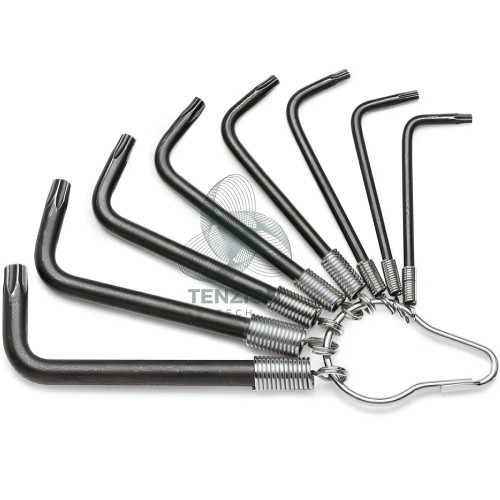 Set 8 Chiavi Maschio Piegate Per Viti Con Impronta Torx Brunite T9-T40 Con Anello