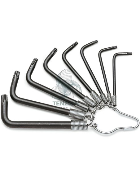 Set 8 Chiavi Maschio Piegate Per Viti Con Impronta Torx Brunite T9-T40 Con Anello