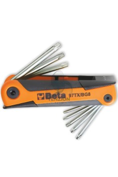 Set 8 Chiavi Maschio Piegate Per Viti Con Impronta Torx T9-T40 Con Supporto