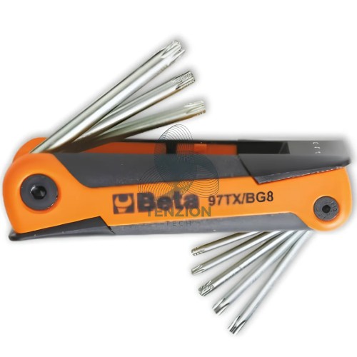 Set 8 Chiavi Maschio Piegate Per Viti Con Impronta Torx T9-T40 Con Supporto