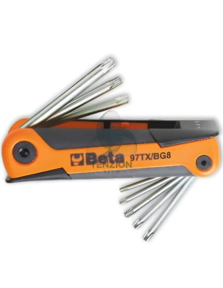 Set 8 Chiavi Maschio Piegate Per Viti Con Impronta Torx T9-T40 Con Supporto