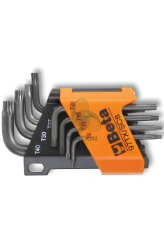 Set 8 Chiavi Maschio Piegate Per Viti Con Impronta Torx Brunite T9-T40 Con Supporto