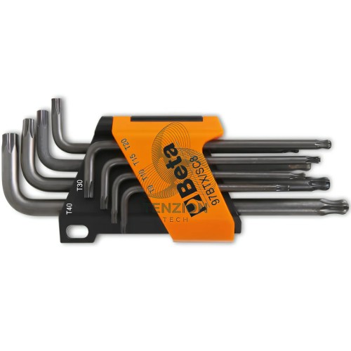Set 8 Chiavi Maschio Piegate Con Estremità Sferica Per Viti Con Impronta Torx T9-T40 Con Supporto
