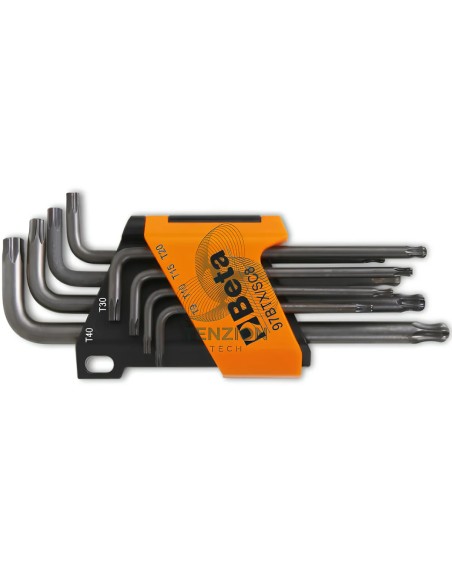 Set 8 Chiavi Maschio Piegate Con Estremità Sferica Per Viti Con Impronta Torx T9-T40 Con Supporto