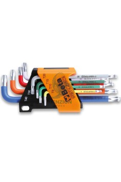 Set 8 Chiavi Maschio Piegate Colorate Con Estremità Sferica Per Viti Con Impronta Torx T9-T40 Con Supporto