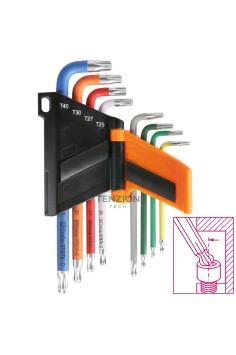Set 8 Chiavi Maschio Piegate Colorate Con Estremità Sferica Per Viti Con Impronta Torx T9-T40 Con Supporto 2