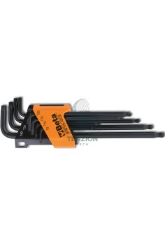 Set 8 Chiavi Maschio Piegate Con Estremità Sferica Modello Lungo Per Viti Con Impronta Torx T9-T40 Con Supporto