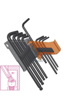 Set 8 Chiavi Maschio Piegate Con Estremità Sferica Modello Lungo Per Viti Con Impronta Torx T9-T40 Con Supporto 2