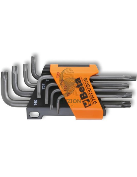 Set 8 Chiavi Maschio Piegate Per Viti Con Impronta Tamper Resistant Torx T9-T40 Con Supporto