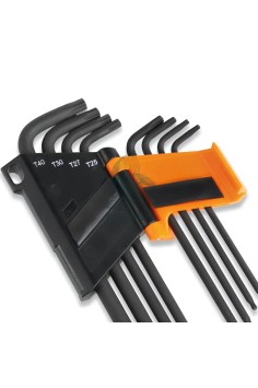 Set 8 Chiavi Maschio Piegate Con Estremità Sferica Modello Lungo Per Viti Con Impronta Tamper Resistant Torx T9-T40 Con Supporto 2