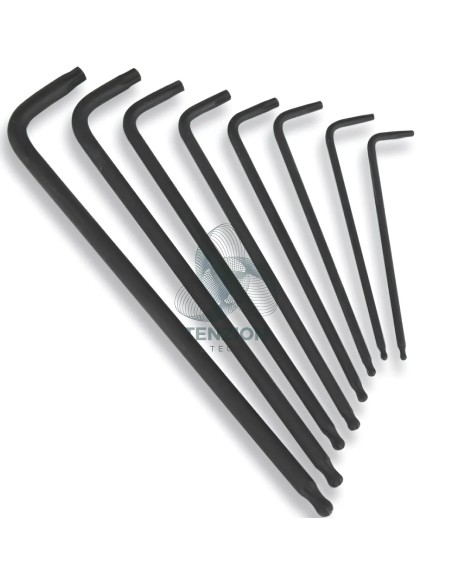Set 8 Chiavi Maschio Piegate Con Estremità Sferica Modello Lungo Per Viti Con Impronta Tamper Resistant Torx T9-T40 Con Supporto