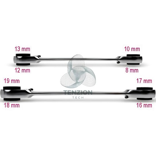 Set 2 Chiavi Poligonali Doppie Dritte A Cricchetto Reversibili 4 In 1 8x10/12x13-16x17/18x19mm