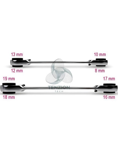 Set 2 Chiavi Poligonali Doppie Dritte A Cricchetto Reversibili 4 In 1 8x10/12x13-16x17/18x19mm