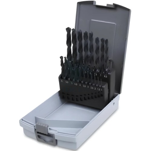 Set 25 Punte Elicoidali Cilindriche HSS Serie Corta Ø1-13x0,5mm