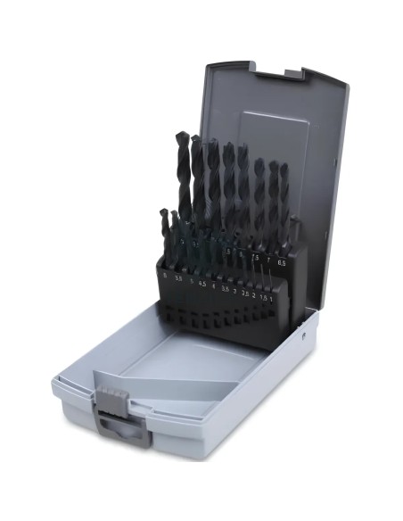 Set 25 Punte Elicoidali Cilindriche HSS Serie Corta Ø1-13x0,5mm