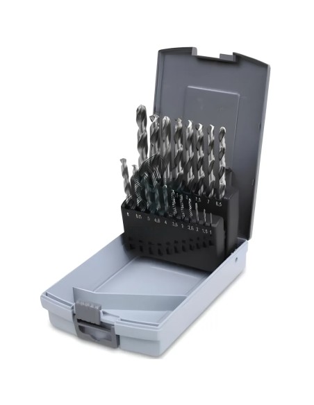 Set 19 Punte Elicoidali Cilindriche HSS Serie Corta Lucide Ø1-10x 0,5mm