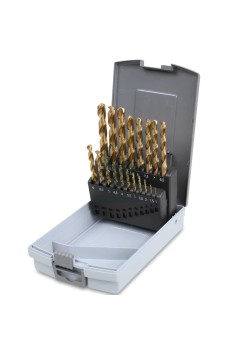 Set 19 Punte Elicoidali Cilindriche HSS-Tin Serie Corta Ø1-10x0,5mm