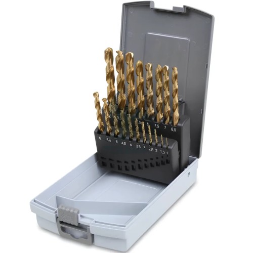 Set 19 Punte Elicoidali Cilindriche HSS-Tin Serie Corta Ø1-10x0,5mm