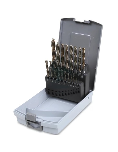 Set 19 Punte Elicoidali Cilindriche HSS-Co 8% Serie Corta Ø1-10x0,5mm