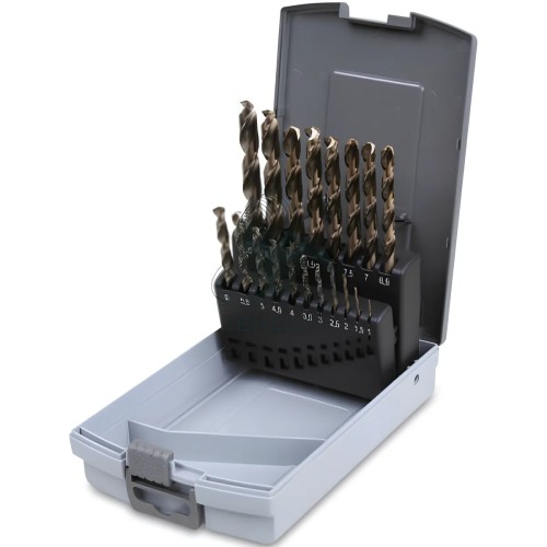 Set 19 Punte Elicoidali Cilindriche HSS-Co 5% Serie Corta Ø1-10x0,5mm