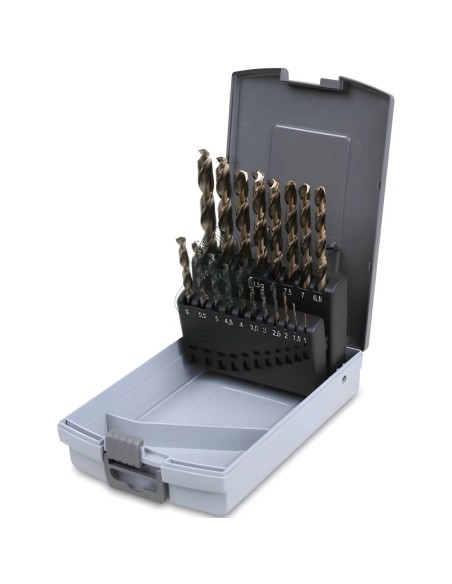 Set 19 Punte Elicoidali Cilindriche HSS-Co 5% Serie Corta Ø1-10x0,5mm