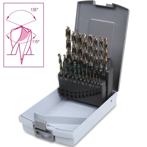Set 19 Punte Elicoidali Cilindriche HSS Affilatura A Doppio Cono Ø1-10x0,5mm