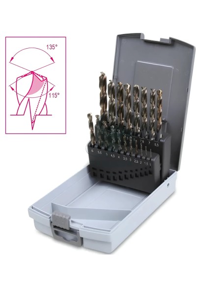 Set 19 Punte Elicoidali Cilindriche HSS Affilatura A Doppio Cono Ø1-10x0,5mm