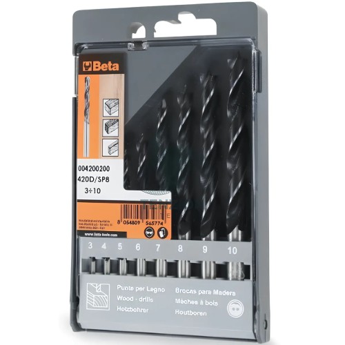 Set 8 Punte Elicoidali Cilindriche Per Legno 2 Taglienti Punta Guida Serie Corta 3-10mm